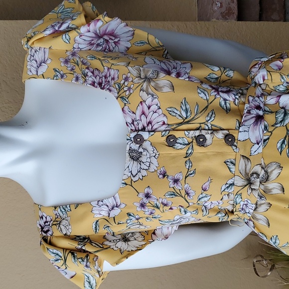 🆕️ XHILARATION Yellow Floral Self-Tie Waist Flutter Sleeve Dress SIZE: XS - Picture 2 of 11